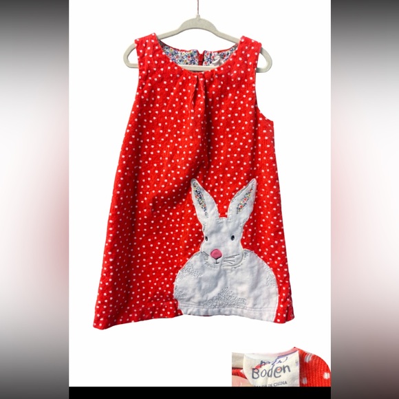 Mini Boden Easter Bunny Dress Red Polka Dot Size 4 5 Years - Picture 2 of 5